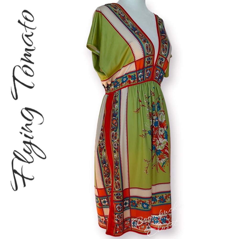 Flying Tomato Floral Multicolor Green Orange Dress Small - Picture 4 of 16